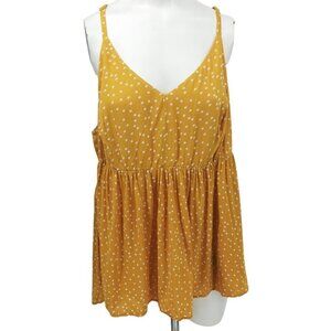Torrid Yellow Polka Dot Spaghetti Strap Tank Top Size 1X Plus Zip Empire Waist
